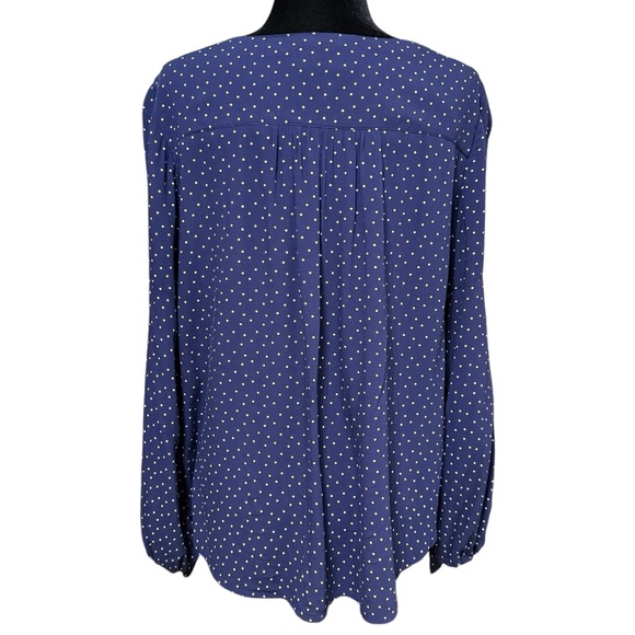 Maeve Anthropologie Pernille Navy Blue Polka Dot Puffy Sleeve Blouse Medium - Picture 6 of 9